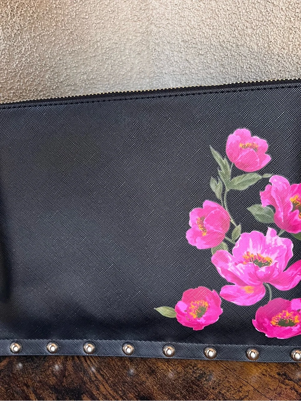 White House Black Market Black Wristlet Clutch with Pink Floral Print - Picture 8 of 11